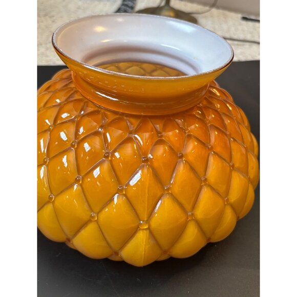 Vintage Amber Glass Lampshade Quilted Replacement Globe Overlay Glass 6 3/4" - Picture 11 of 12